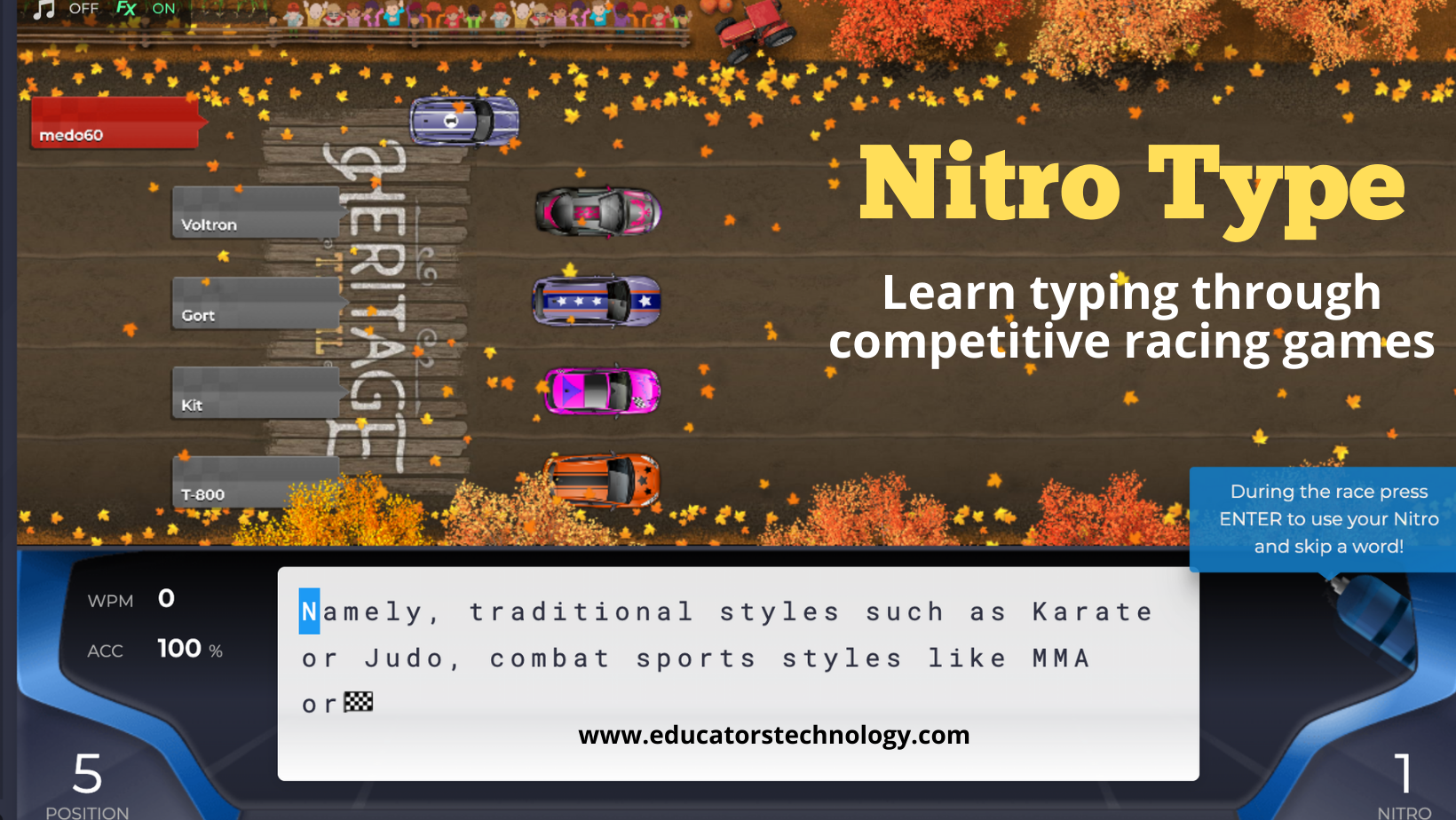 Nitro Type, Competitive Typing Game