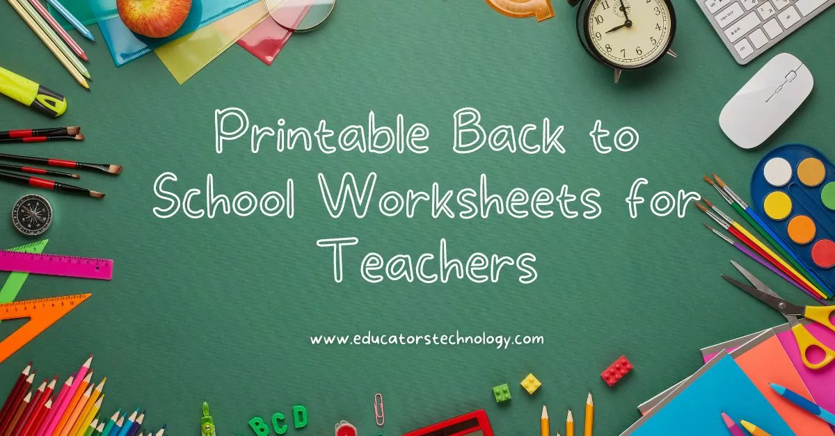 Printable Back to School Worksheets for Teachers